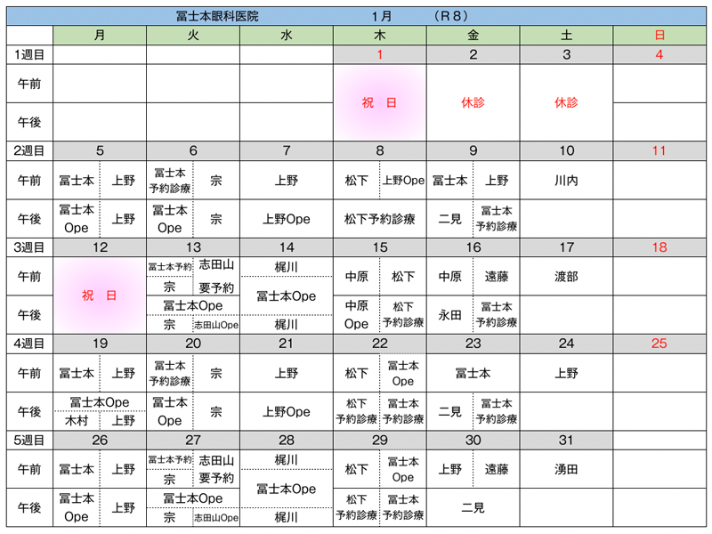 担当医カレンダー